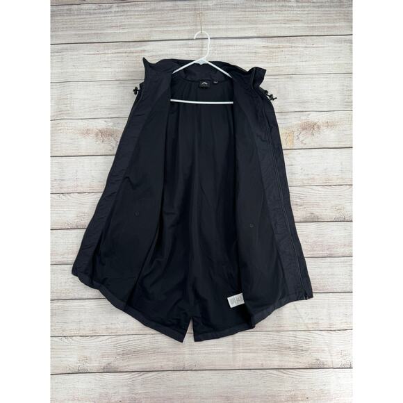 Rusty Hooded Long Rain jacket Womens Small Black Nylon Water Resistant - Picture 3 of 12